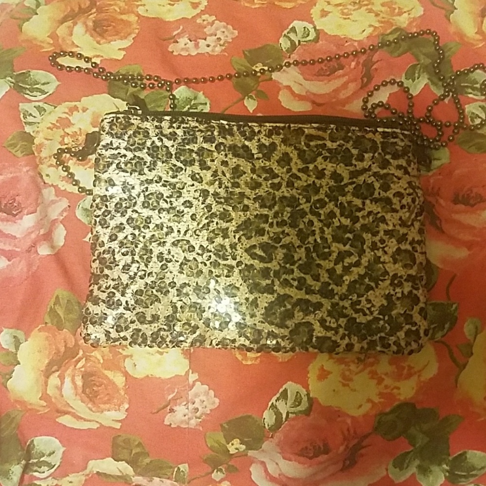 sequined leopard print cotton lined bag